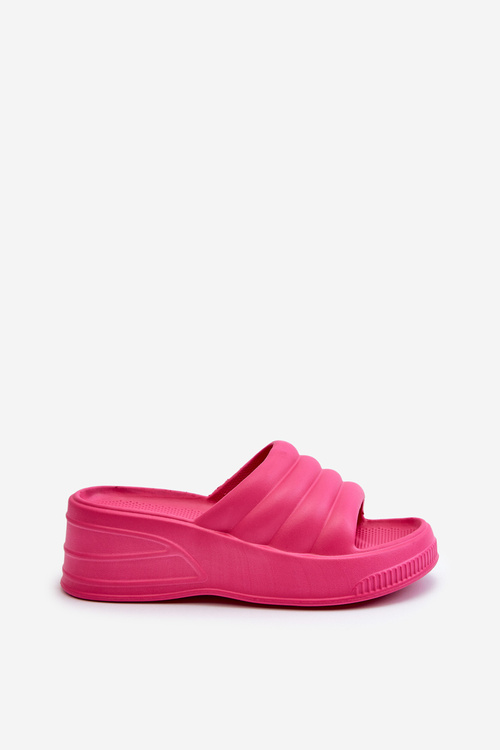 Lightweight Women's Foam Wedge Sandals On Cork And Platform Fuchsia Tendrea