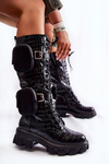 Insulated High Boots With Purses And Animal Pattern Black Military