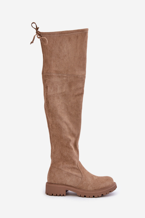 Knee High Boots On Flat Heel Made Of Eco Suede Beige Arkelia