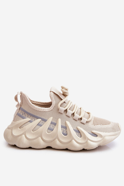Sneakersy Damskie Modne Skarpetkowe Beżowe Daxo