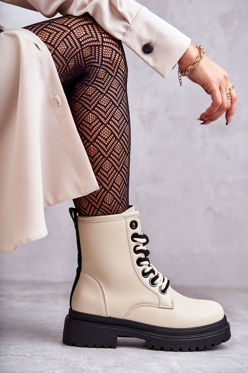 Women's Leather Boots Workers Light Beige Denila