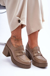Women's Leather Half Boots On Heel Dark Beige Dunadia