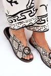 Flat Sandals With Decoration Snake Pattern Beige-Brown Haliones