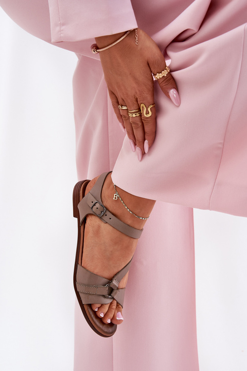 Zazoo 40182 Leather Women's Sandals Dark Beige