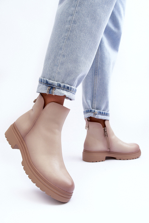 Botki Niska Cholewka Skóra Beżowe Foteini 58110