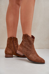 Ladies Cutout Ankle Boots On Low Heels Brown Neliawen