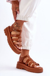 Leather Sandals With Stripes Brown Colet