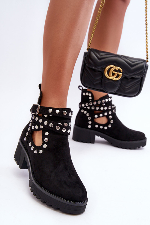Women's Suede Boots with Decorative Studs Black Bella