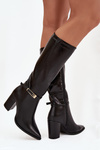 Women's High Heel Boots with Buckle Insulated Black Cirella