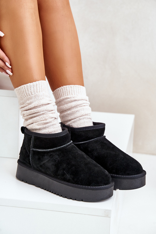 Women's Suede Snow Boots On Platform Black Nereviana