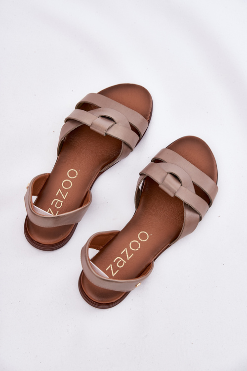 Zazoo 40185 Comfortable Leather Slip-On Sandals Dark Beige
