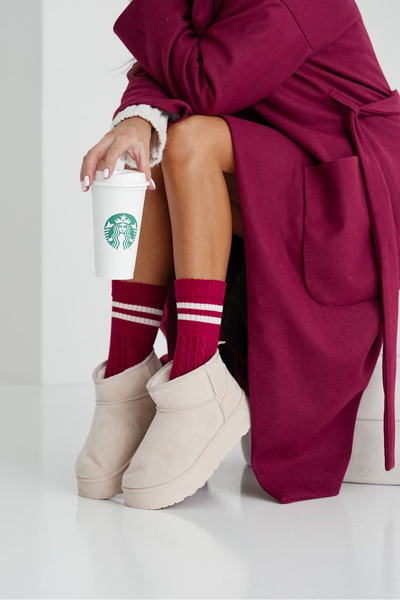 Damskie Skarpetki Warkocz Z Paskami Bordowe