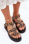 Ladies Platform Sandals With Gold Detail Zebra Beige-Black Fevire
