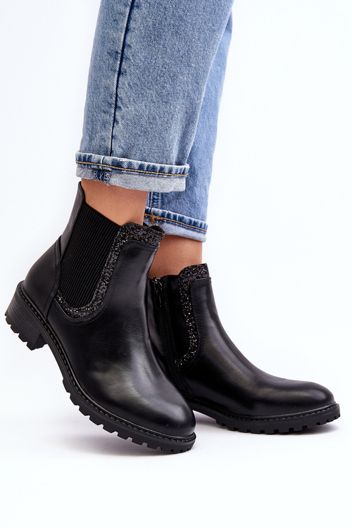 Women's Low-Cut Ankle Boots on Flat Heel Black Kassona