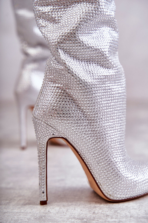 Fashionable Boots On High Heel With Cubic Zirconia Silver Lovisa