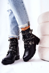Leather Strapless Boots with Animal Pattern Black Kepherine