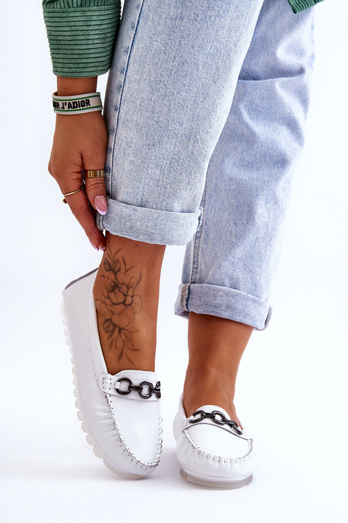 Women's Comfortable Leather Loafers White Miguel
