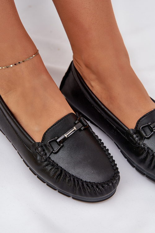 Flat Leather Moccasins With Decoration S.Barski LR51-547 Black
