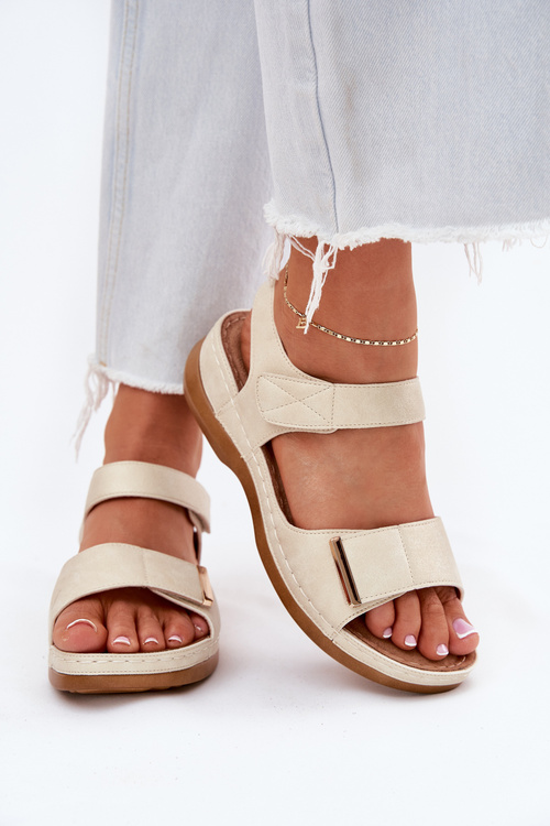 Comfortable women's sandals with Velcro gold Iphiope