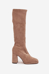 Women's Boots with Stitching on Block Heel Beige Brivana
