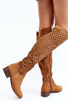 Suede Boots with Cut-Out Pattern Camel Arinna
