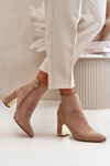 Ladies Heeled Boots Zip Fastened Insulated Eco Suede Light Brown Mevair