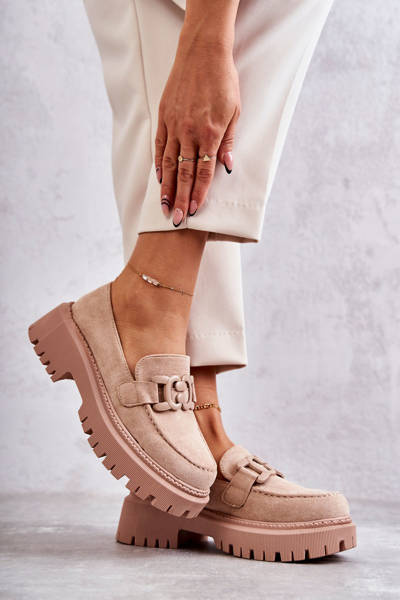 Women's Brogues Suede With Decoration Beige Leeza