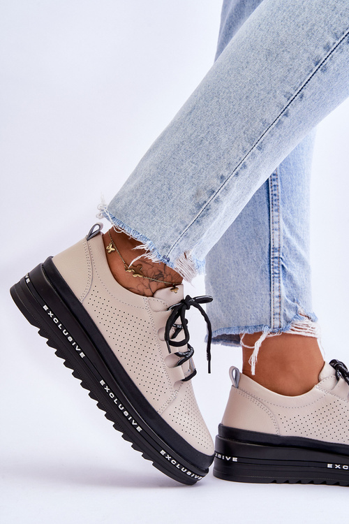 Leather Openwork Sport Shoes Beige Leonor