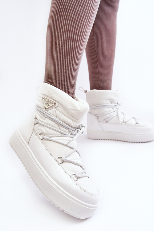 Women's Snow Boots with Platform and Lace-up White Fleure
