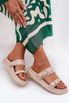 Women's Platform Sandals With Golden Buckles Beige Wernone