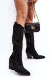 Women's Cowboy Ankle Boots with Rhinestones Black Poelstra