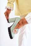 Elegant Pumps With Ornament Smooth Green Caterine 