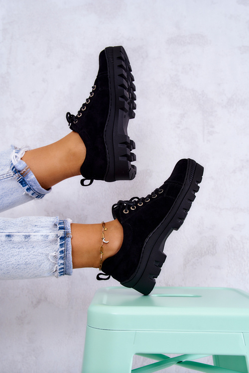 Women's Suede Shoes Tied Black Mayson