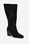 Suede Thigh High Boots With Zipper Black Lissara
