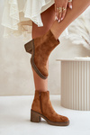 Heeled Boots Eco Suede Insulated With Zip Camel Lerallea