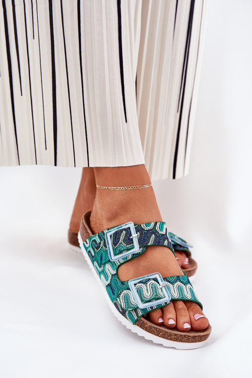 Women's Slippers With Buckles And Glitter S.Barski RB51-006 Green