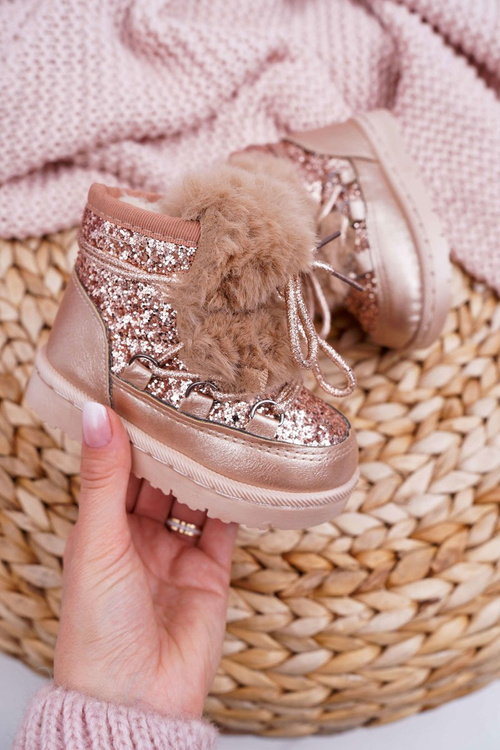 Children's Furry Snow Boots Champagne Minnie Mouse