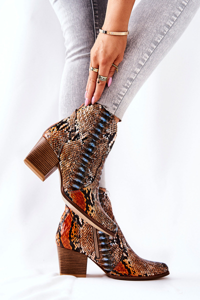Lewski Cowboy Boots Orange and blue Snake Pattern EV28