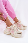 Women's Leather Sneakers On Chunky Sole GOE RR2N4031 Beige