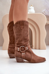 Zazoo 3669 Suede Cowboy Boots Ladies Mid Calf Brown