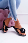 Women's Flip Flops Black Flower Brocade Elenda