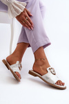 Elegant shiny women's slippers with decoration S.Barski KV27-032 silver