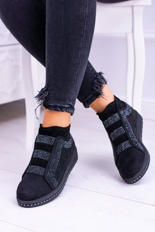 Suede Black Women's Sports Shoes with Zirconia Petite