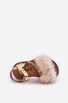 Children's Sandals with Velcro and Faux Fur Gold Rosavere