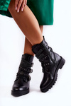 Women's Warm Boots With Strips Smooth Black Lamberta