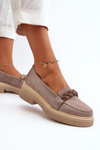 Mokasyny Zamszowe Damskie Ozdoba Zazoo 3429/W Cappuccino