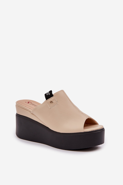 Platform And Wedge Sandals Eco Leather Beige Eridoria