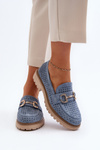 Women's Blue Cutout Moccasins With Embellishment Talesse