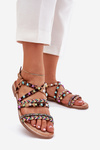 Ladies sandals with decoration and woven straps leopard Delyra