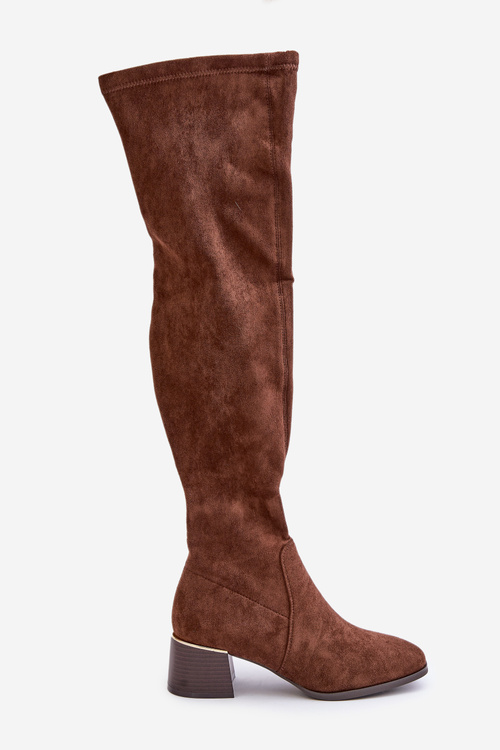 Block Heeled Knee High Boots From Eco Suede Brown Galadi